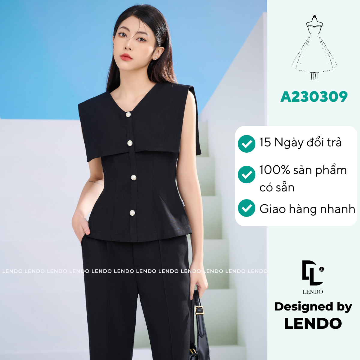 Áo Peplum Đính Cúc Trai LENDO A230309