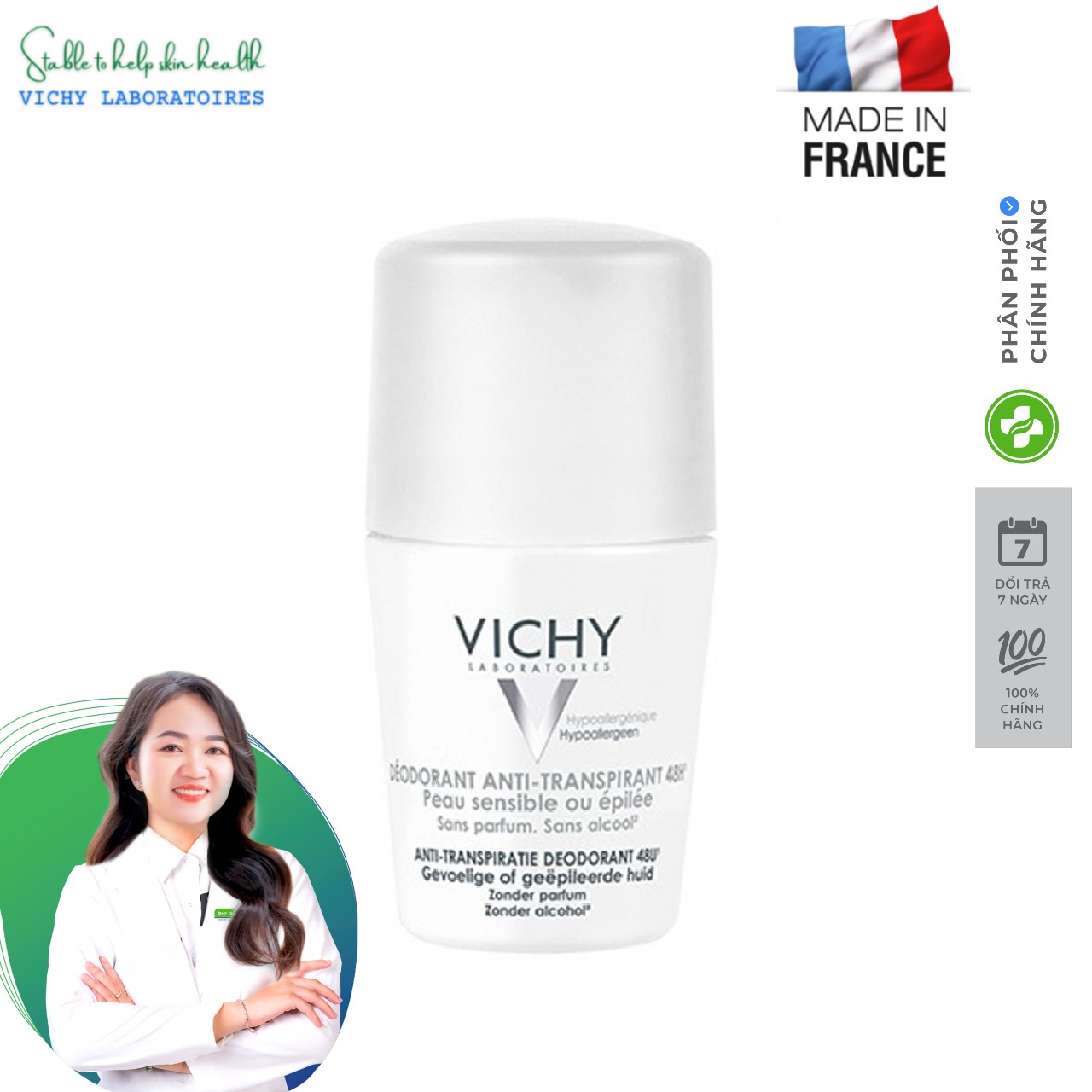 Lăn Khử Mùi Vichy Deodorant Anti-transpirant 48h