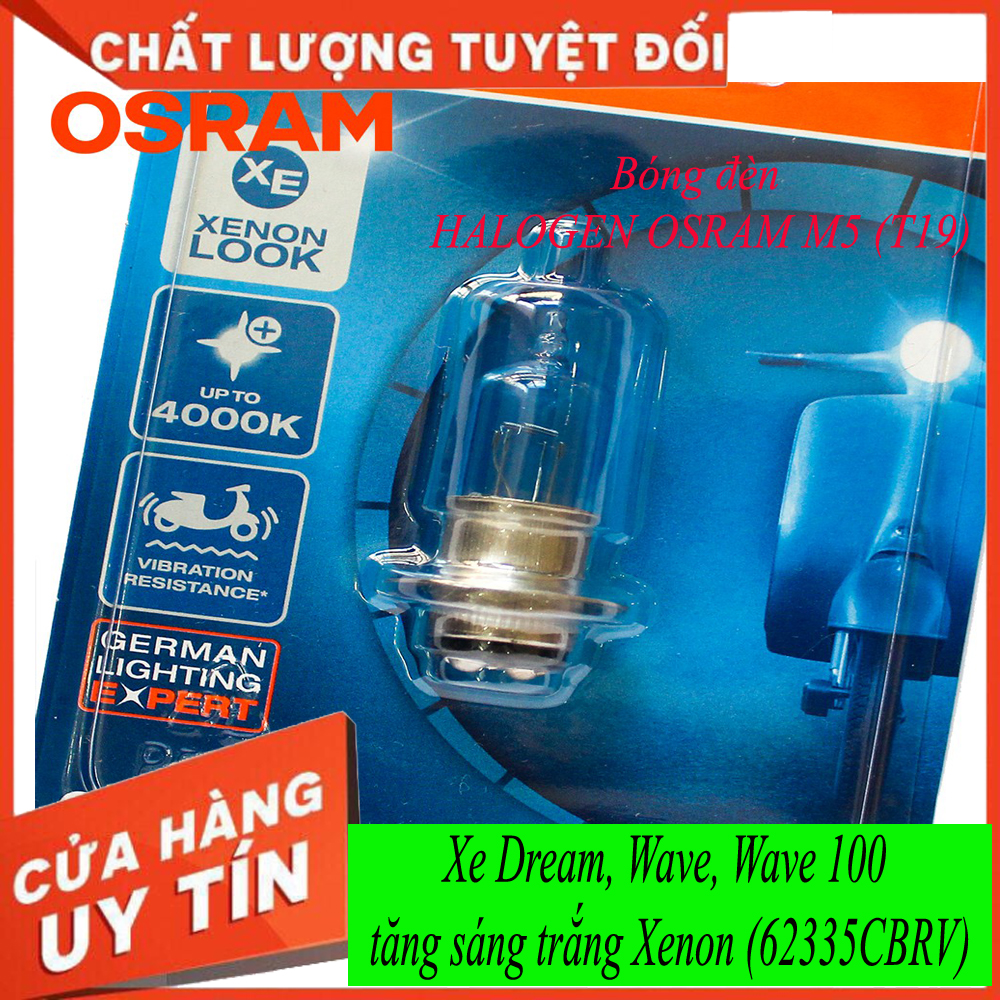 Bóng đèn halogen osram m5 t19 xe dream, wave, wave 100 tăng sáng trắng xenon
