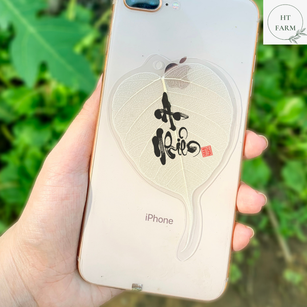 Lá Bồ Đề thư pháp chữ An Nhiên (Cầu Bình An – Tài Lộc – May mắn, Ốp điện thoại, Hàng loại 1)