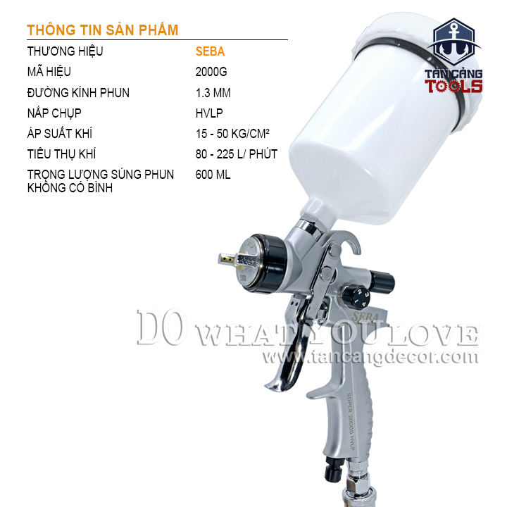 Súng Phun Sơn Seba 2000G 1.3 mm HVLP 600 cc