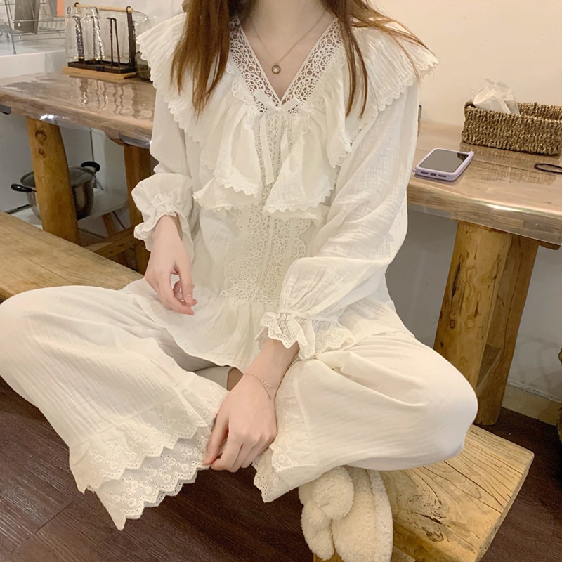 Set bộ mặc nhà phối ren tiểu thư quảng châu