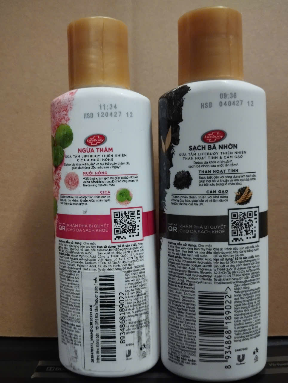 combo 2 chai Sữa tắm detox Lifebuoy bảo vệ da khỏi vi khuẩn thảo dược và hoa sen/ Than hoạt Tính và Cám Gạo 2 x 100G