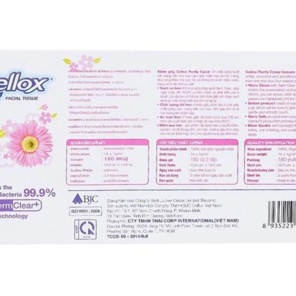 Khăn Giấy Cellox Purify 2 Lớp Hộp 180 Tờ