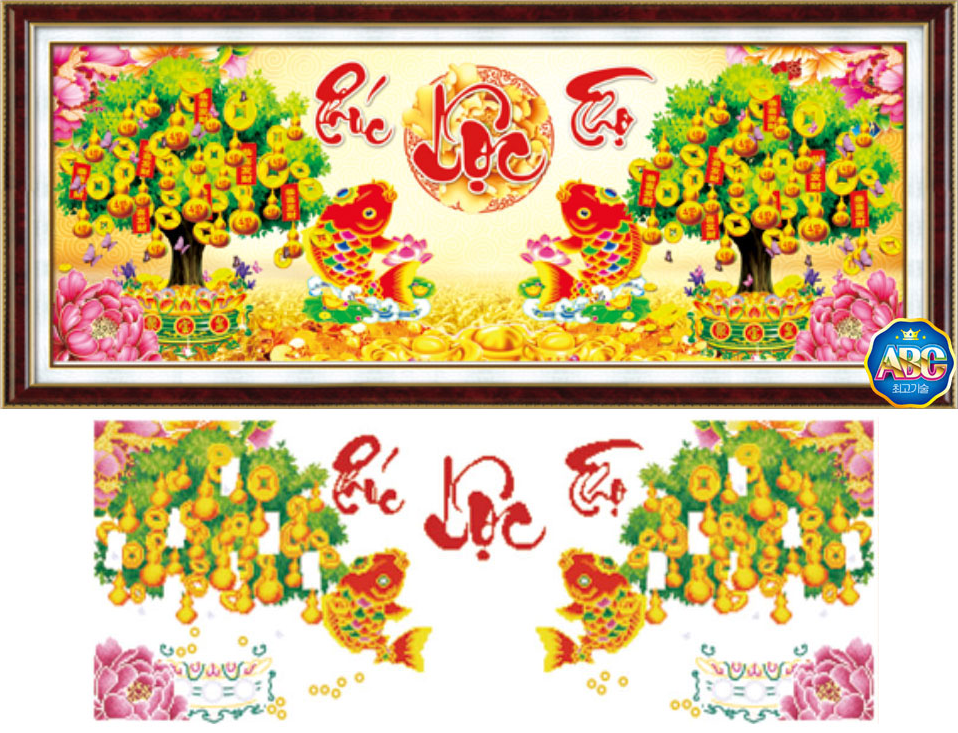 Tranh Đính Đá ABC 3D Phúc Lộc Thọ DF267 (KHÁCH TỰ ĐÍNH) KT:120X50CM