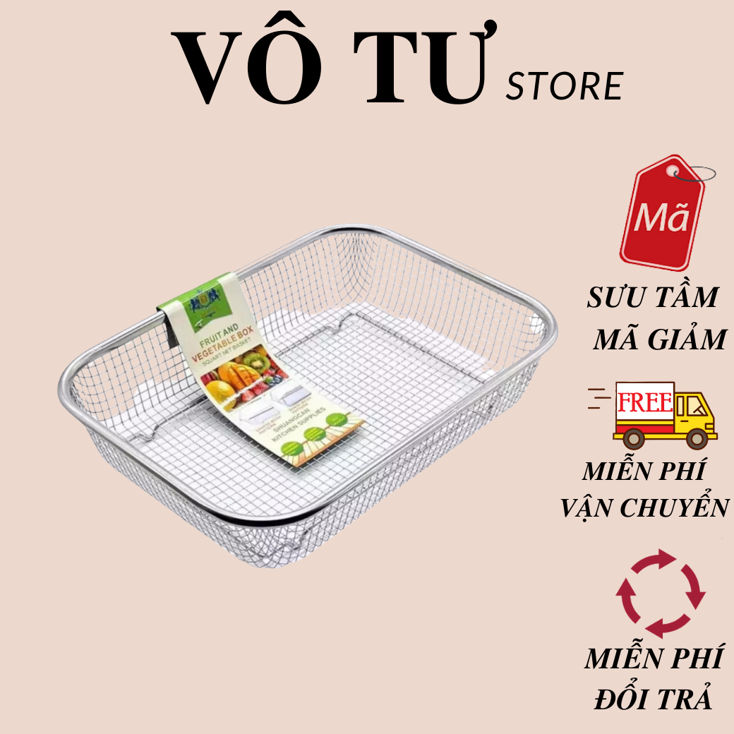 Rổ lưới inox 304 đựng thức ăn chiên , ráo rau củ dày dặn sáng bóng cao cấp