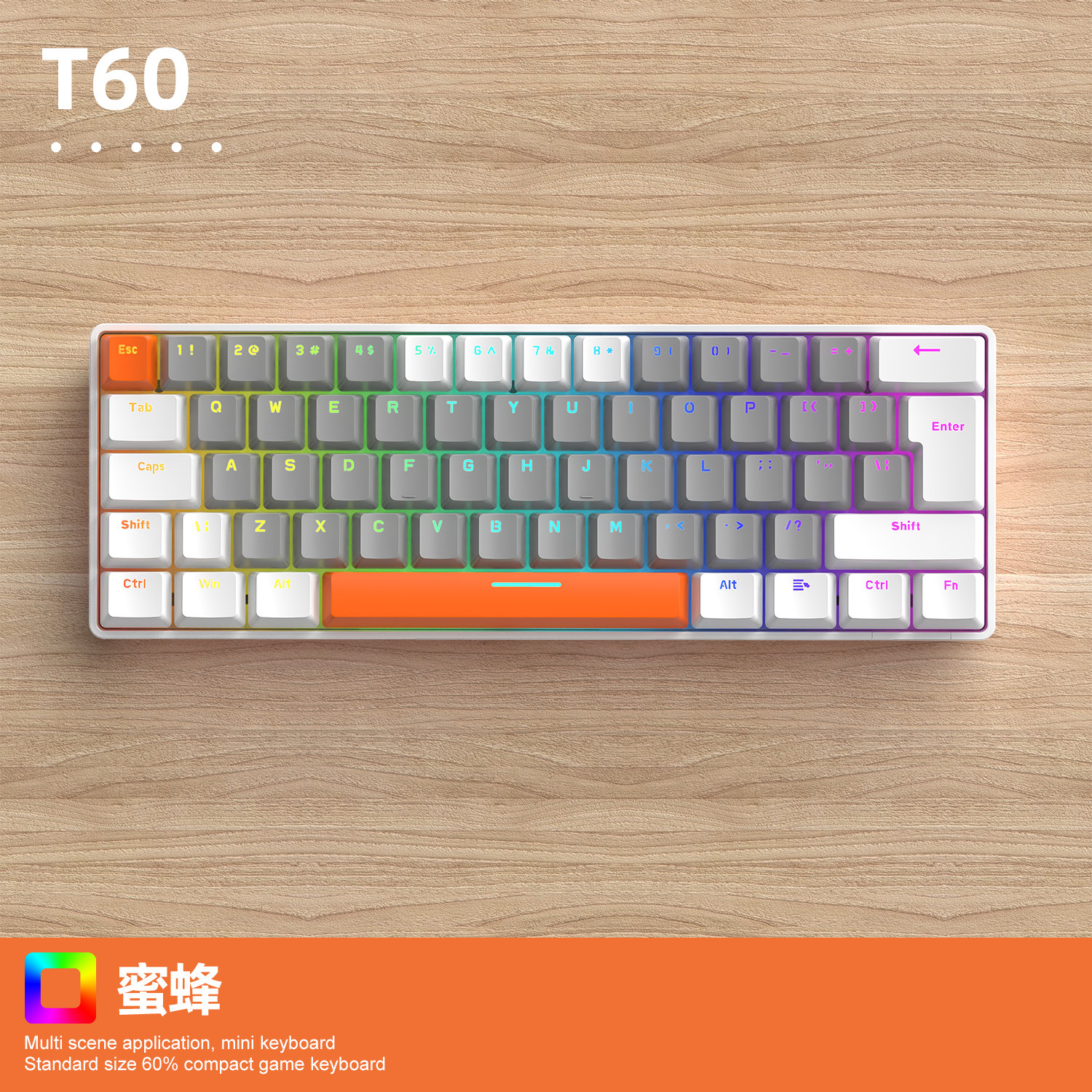 Bàn phím cơ T60 Ziyoulang, kết nối Type-C bàn phím chơi game 62 phím nhiều chế độ led