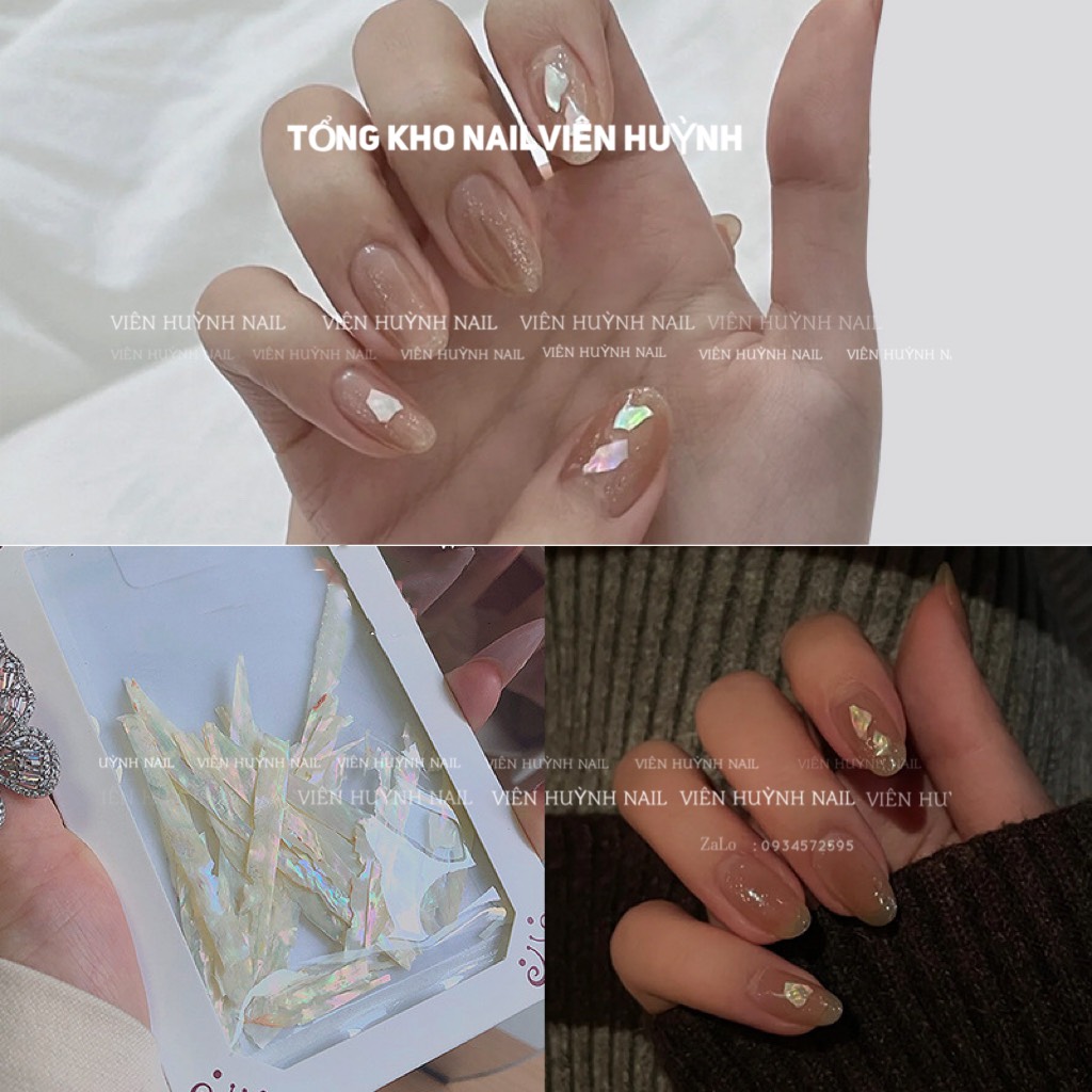 túi xà cừ gắn móng nail màu trắng