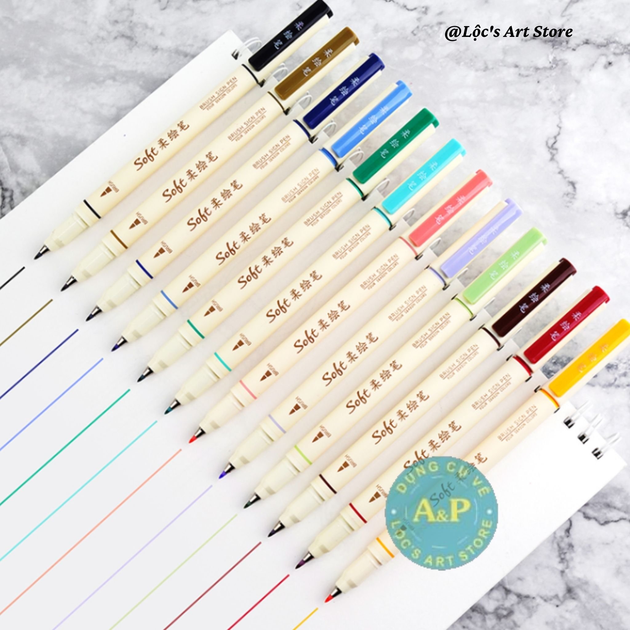 Bộ 12 Bút Soft Brush Sign Pen Viết Calligraphy, Bullet Journal, Take Note