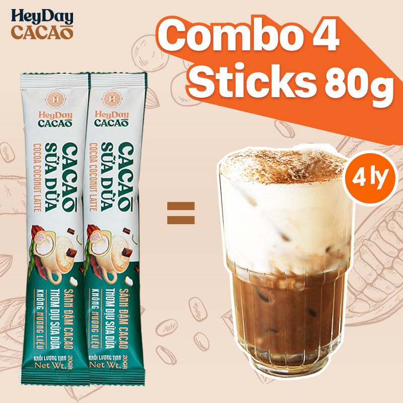 Bột Cacao Sữa Dừa Heyday - Combo 4 Gói tiện lợi 20g - Bột sữa dừa tự nhiên