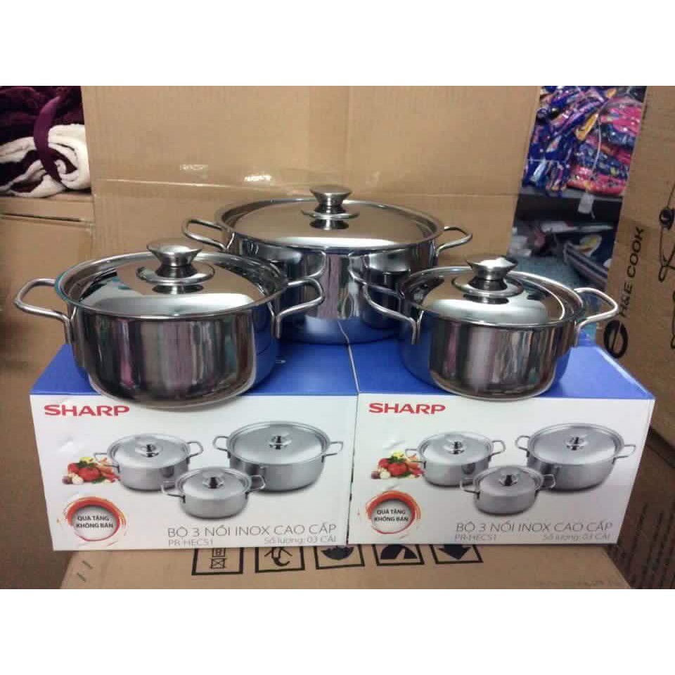 ⛔GIADUNGHOALONG⛔ Bộ nồi SHARP inox cao cấp (BỘ 3 NỒI)