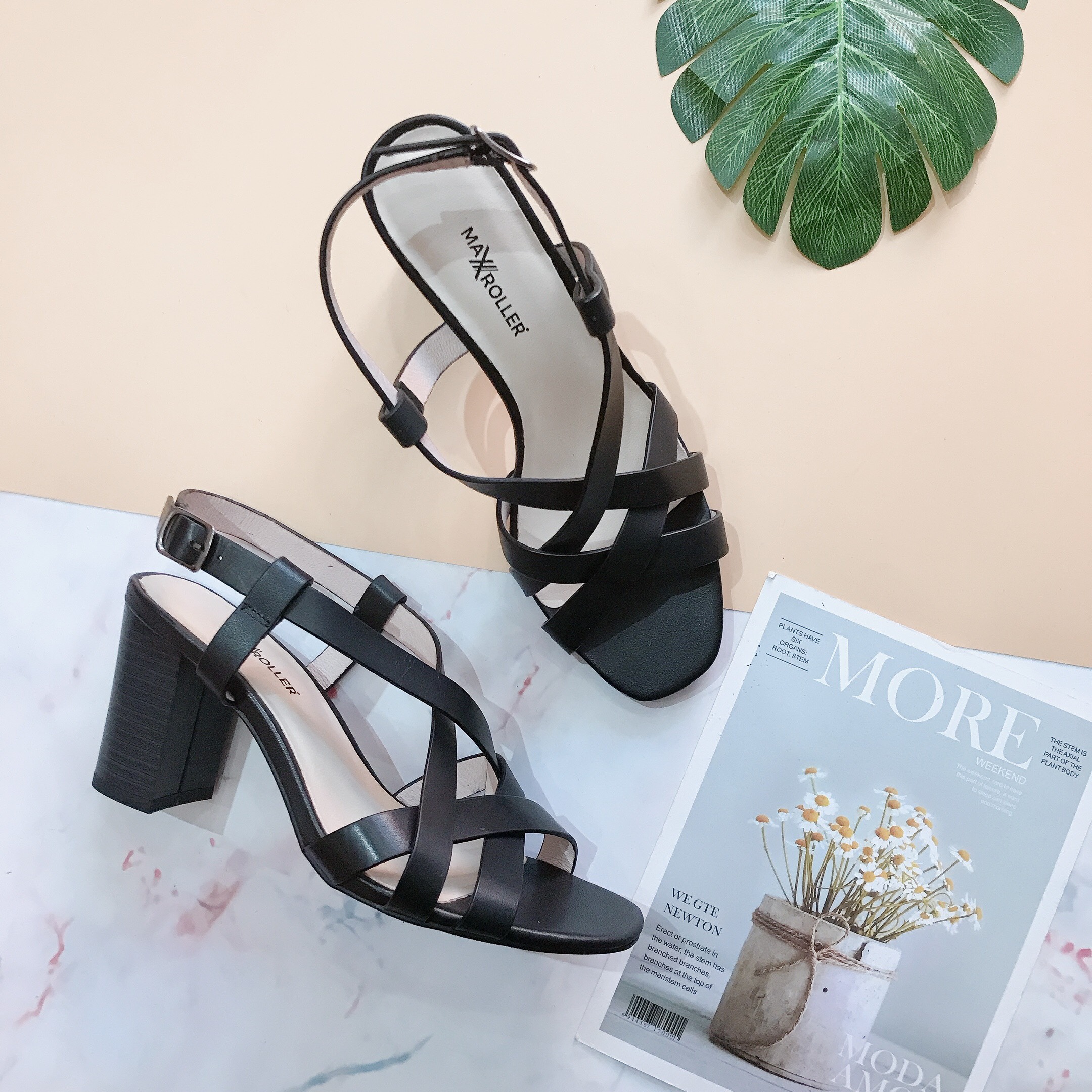 Sandal nữ 7cm gót vuông da thật Maxroller siêu êm (sandal da bò Ý xuất Nhật, ảnh và video của shop)