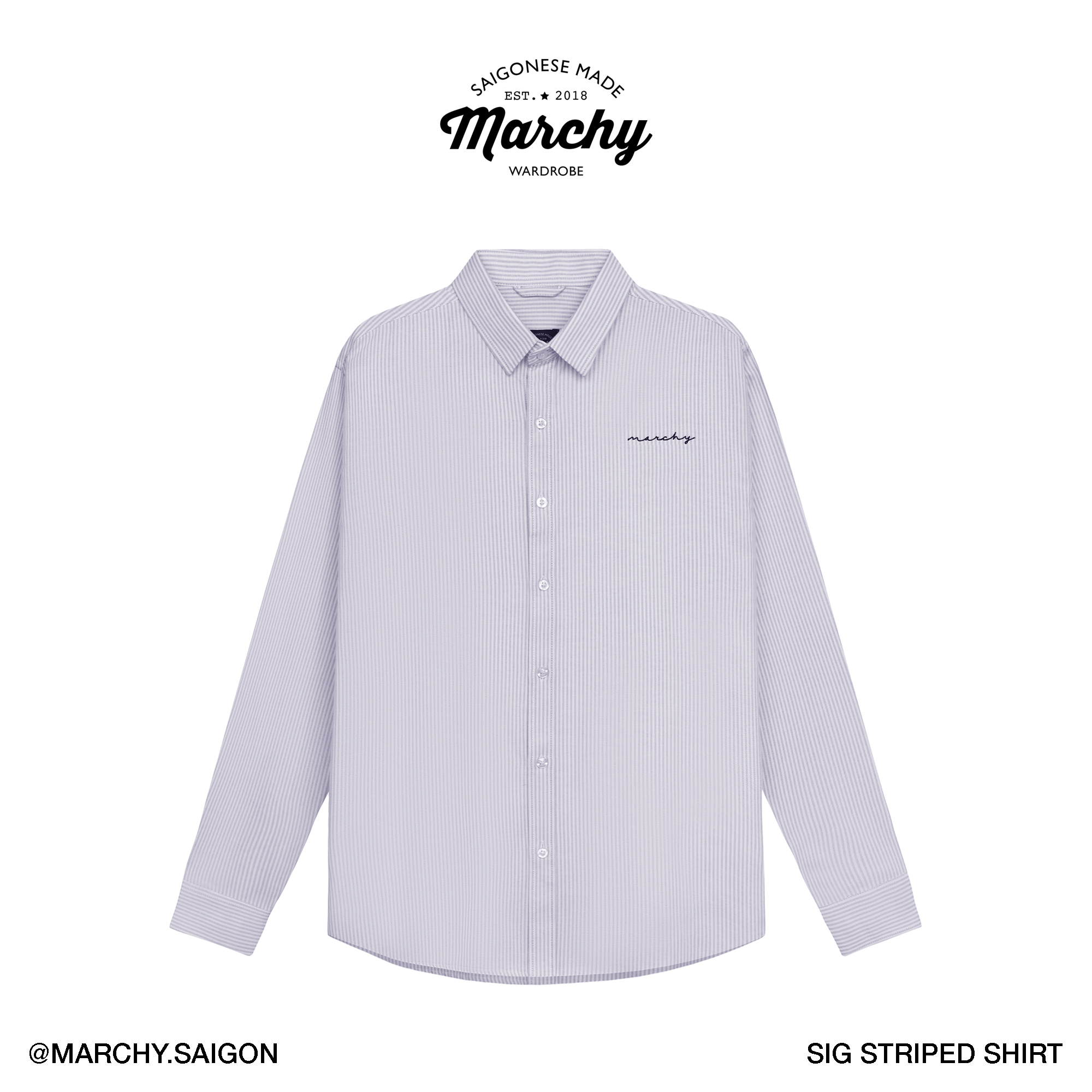 MARCHY - Sig Striped Shirt - Áo sơ mi sọc dành cho nam nữ - Áo sơ mi thanh lịch, phong cách hiện đại
