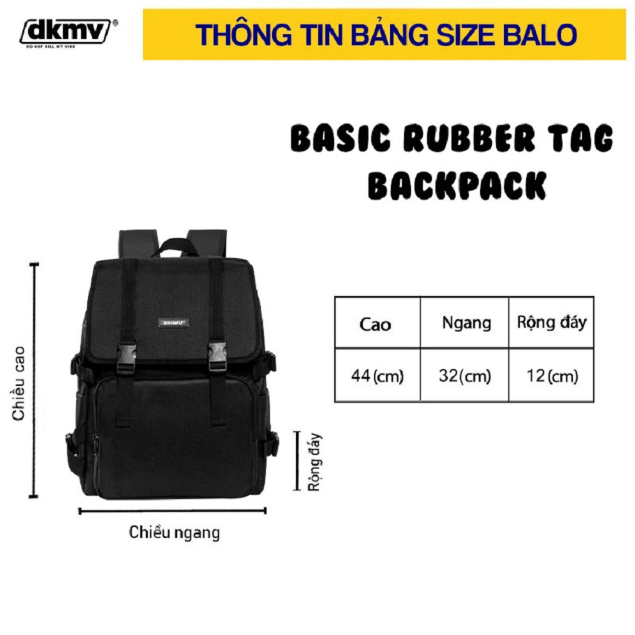 Balo nữ học sinh đi học màu đen DKMV Basic Rubber Tag Backpack | K-P16