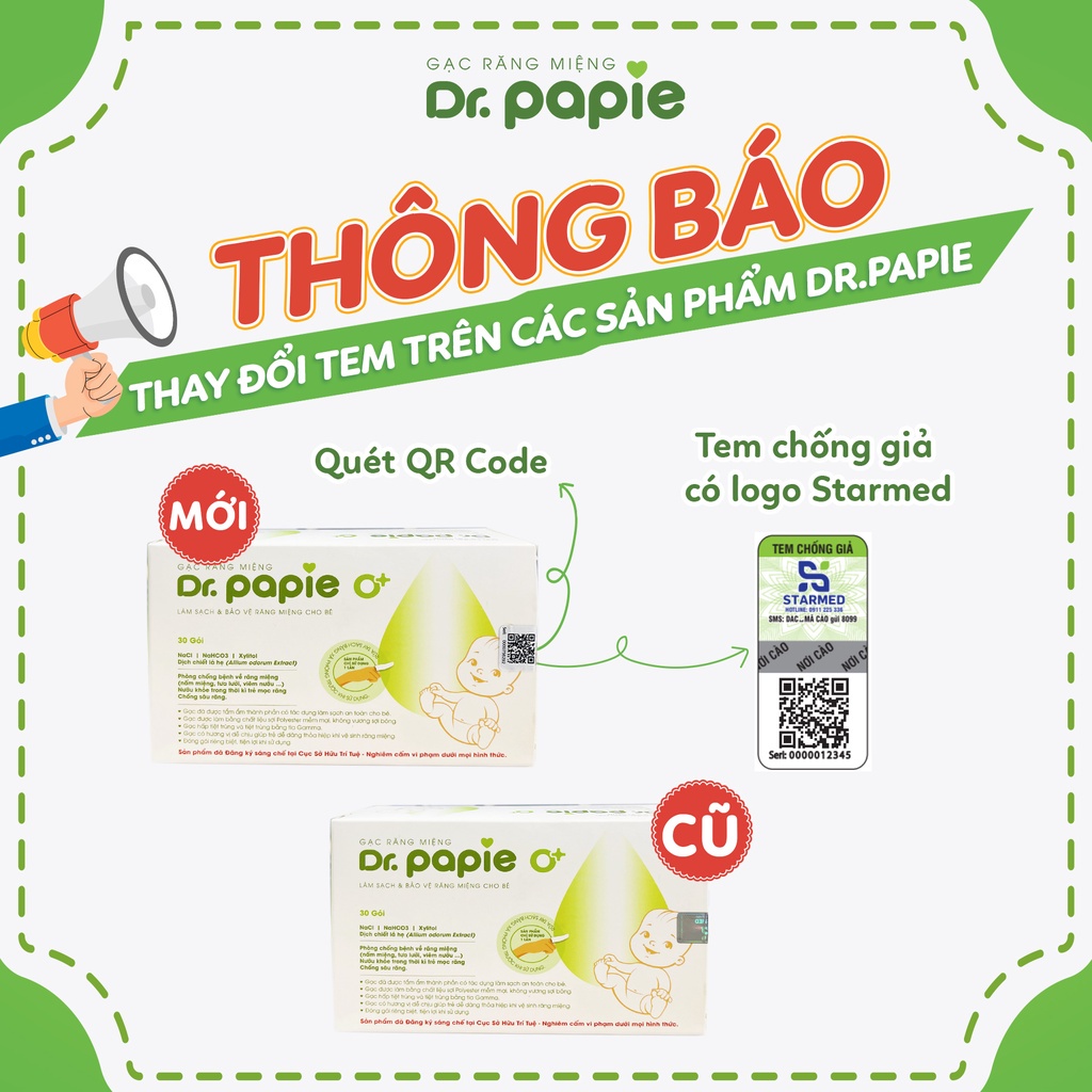 [Date 2025] Gạc Rơ Lưỡi Dr Papie Vệ Sinh Răng Miệng Cho Bé