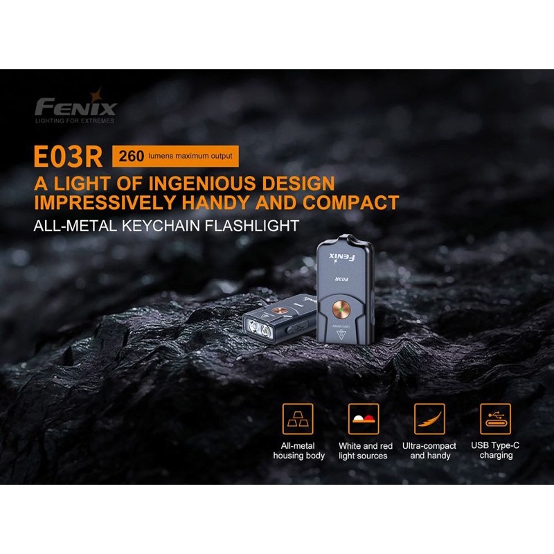 [ Chính Hãng]  Đèn pin Fenix - E03R - 260 Lumens-đèn móc khóa mini