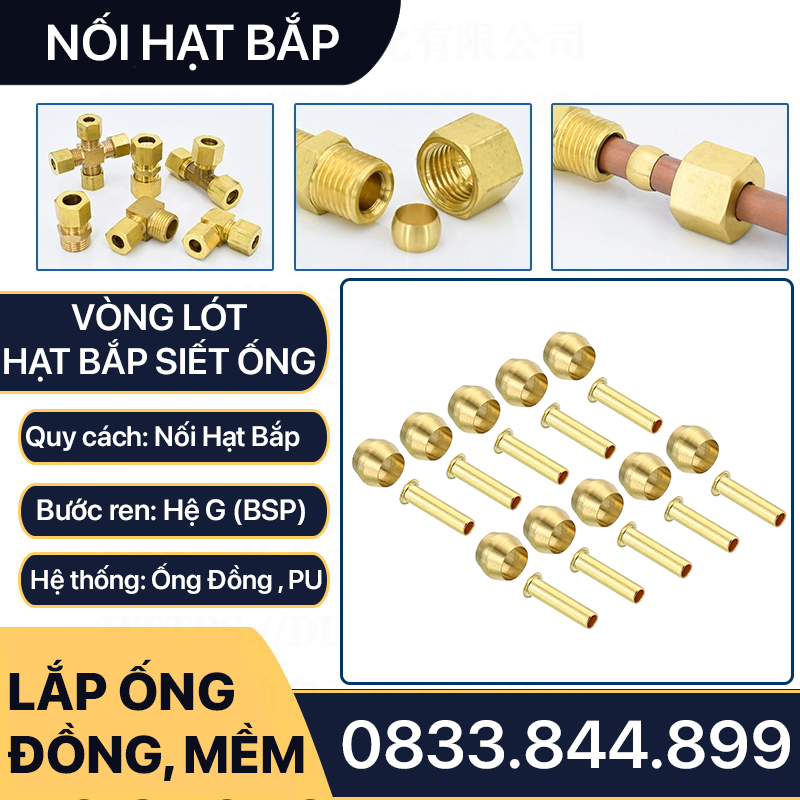 Hạt Bắp Đồng Lắp Ống Phi 6 8 10 12mm - COMBO 10 HẠT/ TÚI