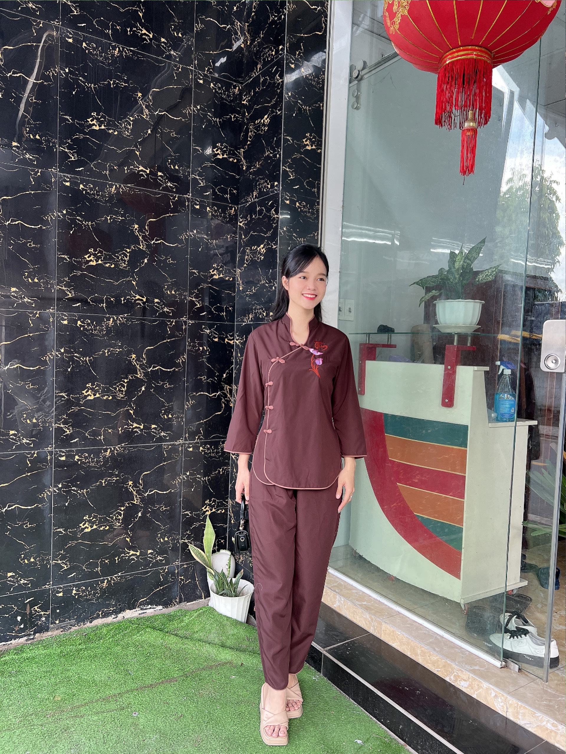 Đồ lam cổ tàu chéo đi chùa, thời trang nữ