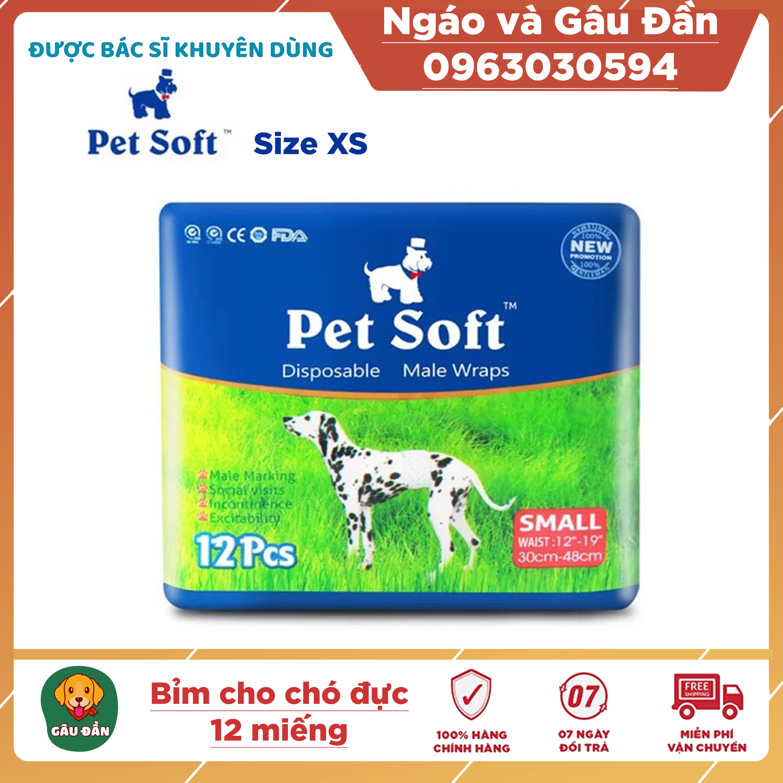 Bỉm vệ sinh cho chó đực Pet Soft 12 chiếc size XS