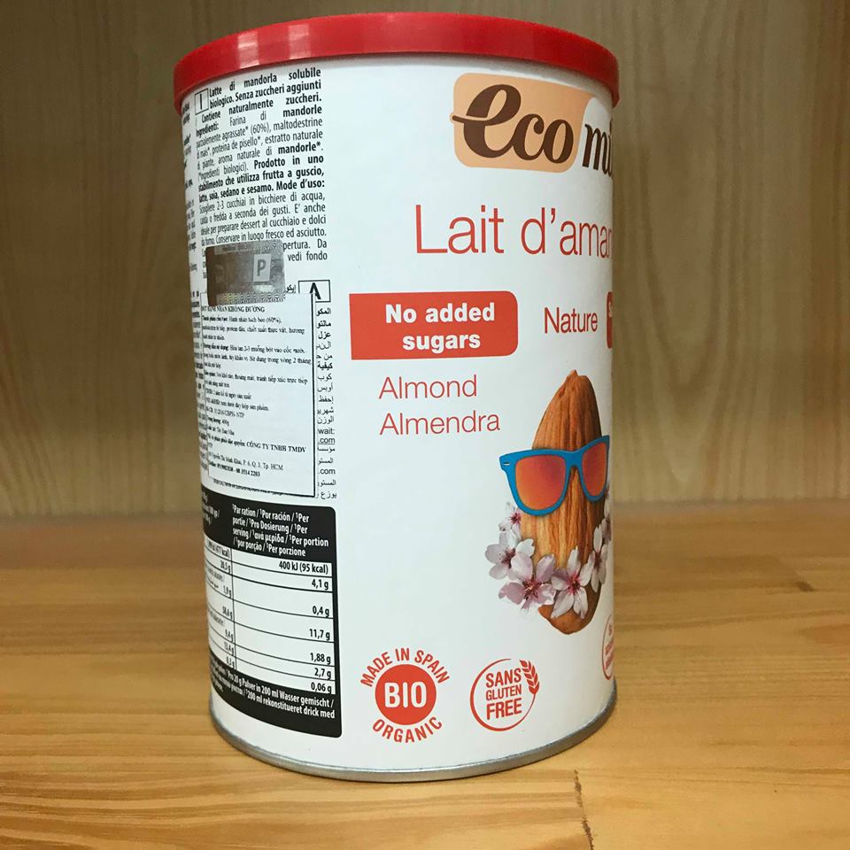 Date 2/25 Sữa bột Ecomil hạnh nhân không đường 400g.
