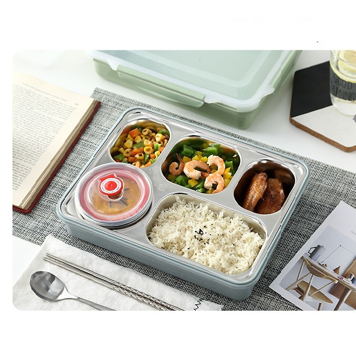[HCM]KHAY CƠM PHẦN GIỮ NHIỆT INOX 5 NGĂN