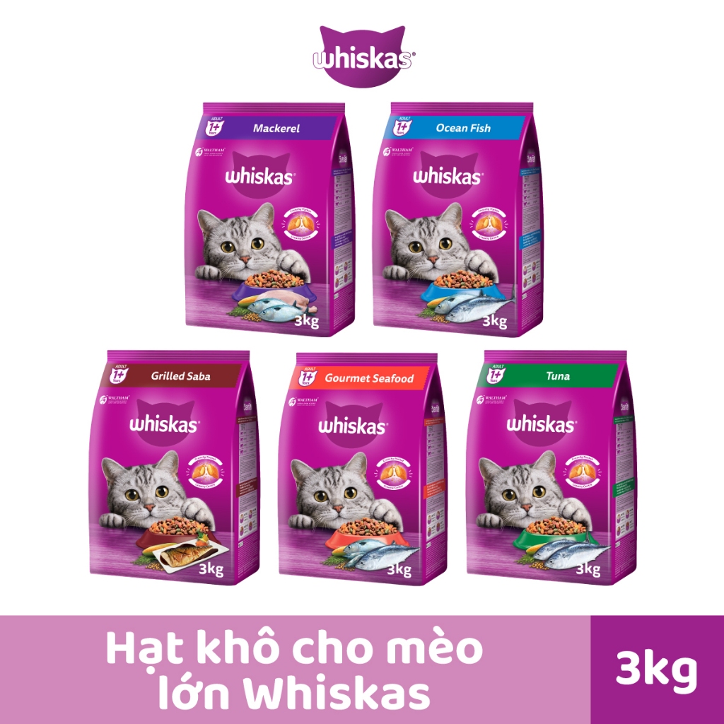 Thức Ăn Hạt Cho Mèo Lớn Whiskas Gói 3kg - [Nông Trại Thú Cưng]