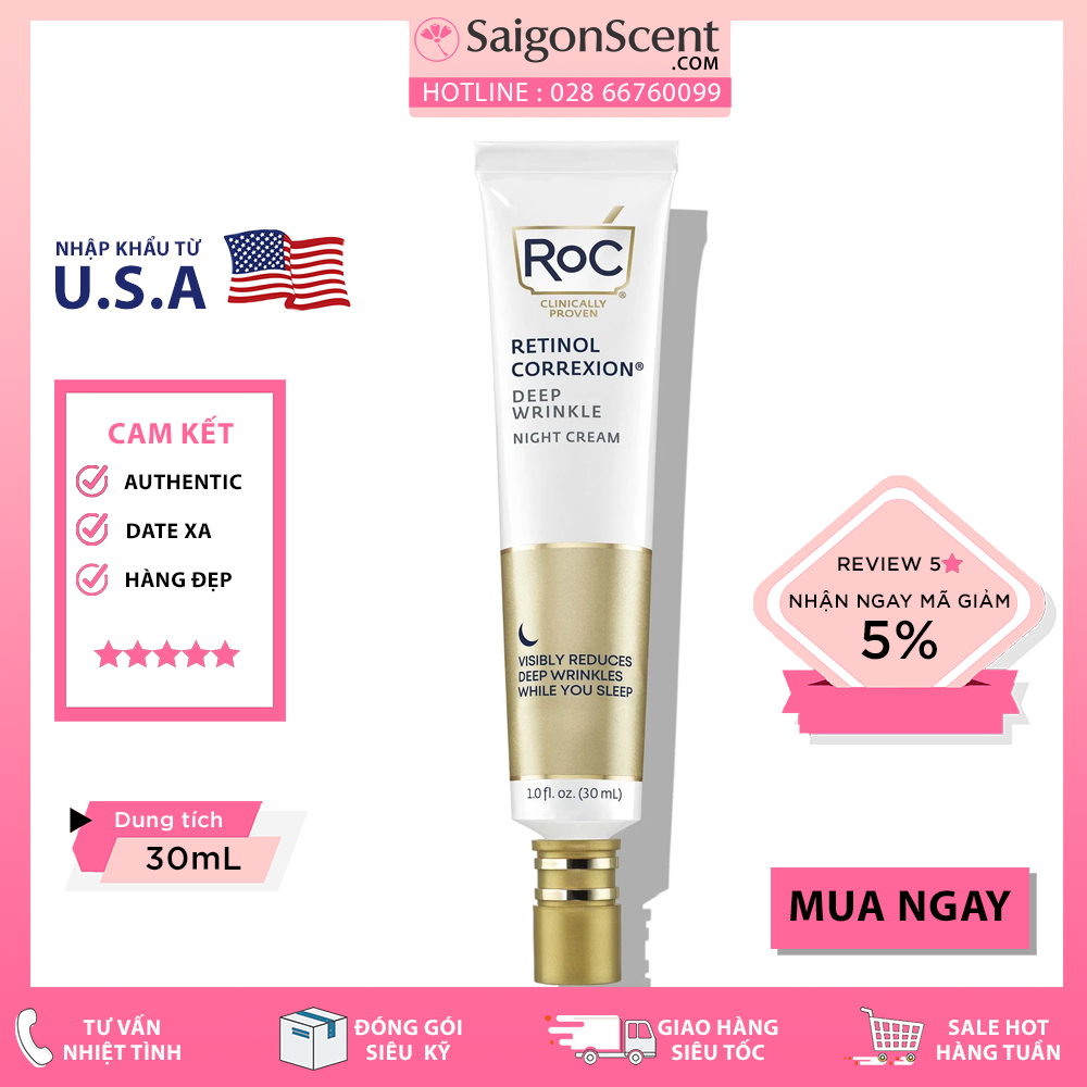 [MẪU MỚI][Saigon Scent] Kem dưỡng RoC Retinol Correxion Deep Wrinkle Night Cream ( 30mL )