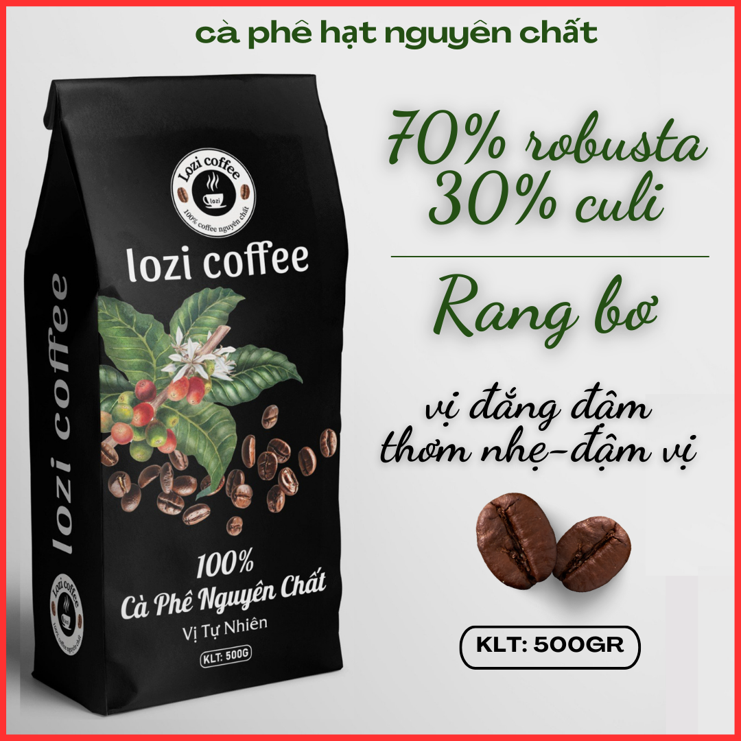 500GR Cà phê hạt nguyên chất rang bơ ROBUSTA & CULI (mix:70% ROBUSTA & 30% CULI) sạch 100%