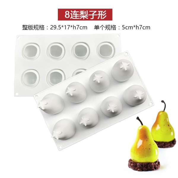 8 THẬM CHÍ Lập Thể Tuyết Lê Hình Bánh Mousse Silicone Bánh Nướng Bộ Tạo Khuôn Hình Trái Cây Bánh Mousse Bộ Tạo Khuôn Hình Phun Cát Vòi Hoa Sen