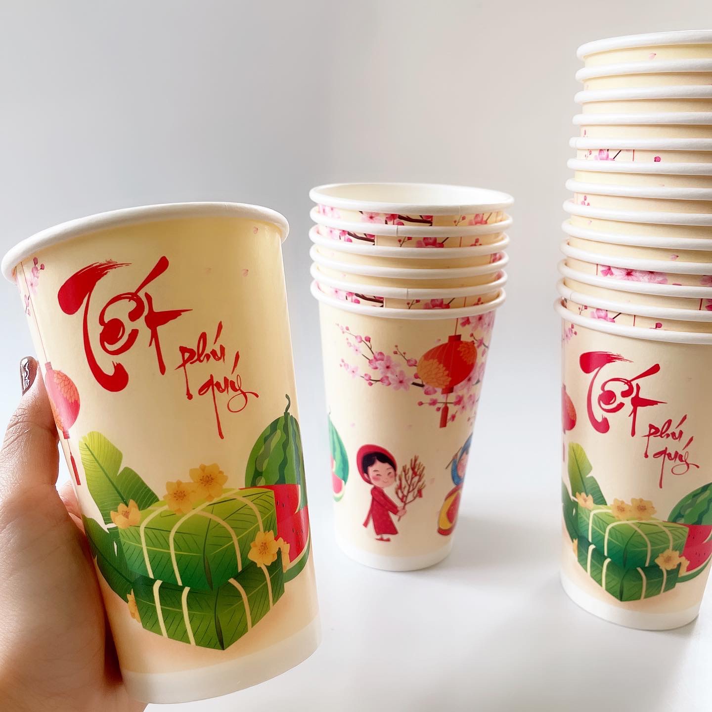Ly giấy 16oz~472ml - Lốc 20 ly giấy có họa tiết