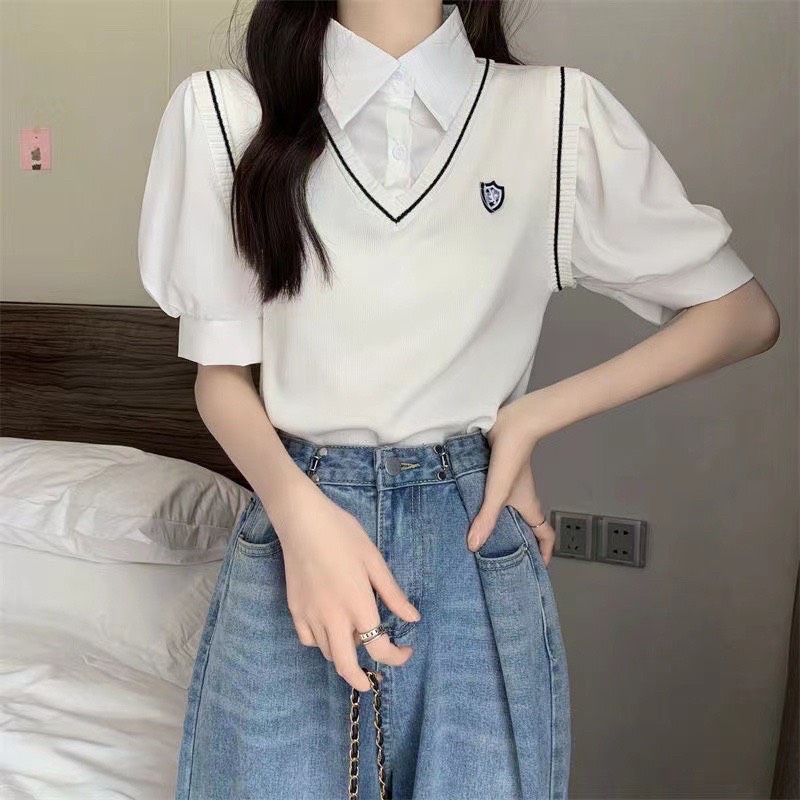 Áo Len Gile Nữ Học Sinh Cổ Tim Chất Len Dày Đẹp