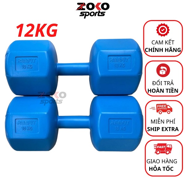 Tạ tay nhựa bát giác 12kg loại 1 siêu bền lõi sắt chống gãy
