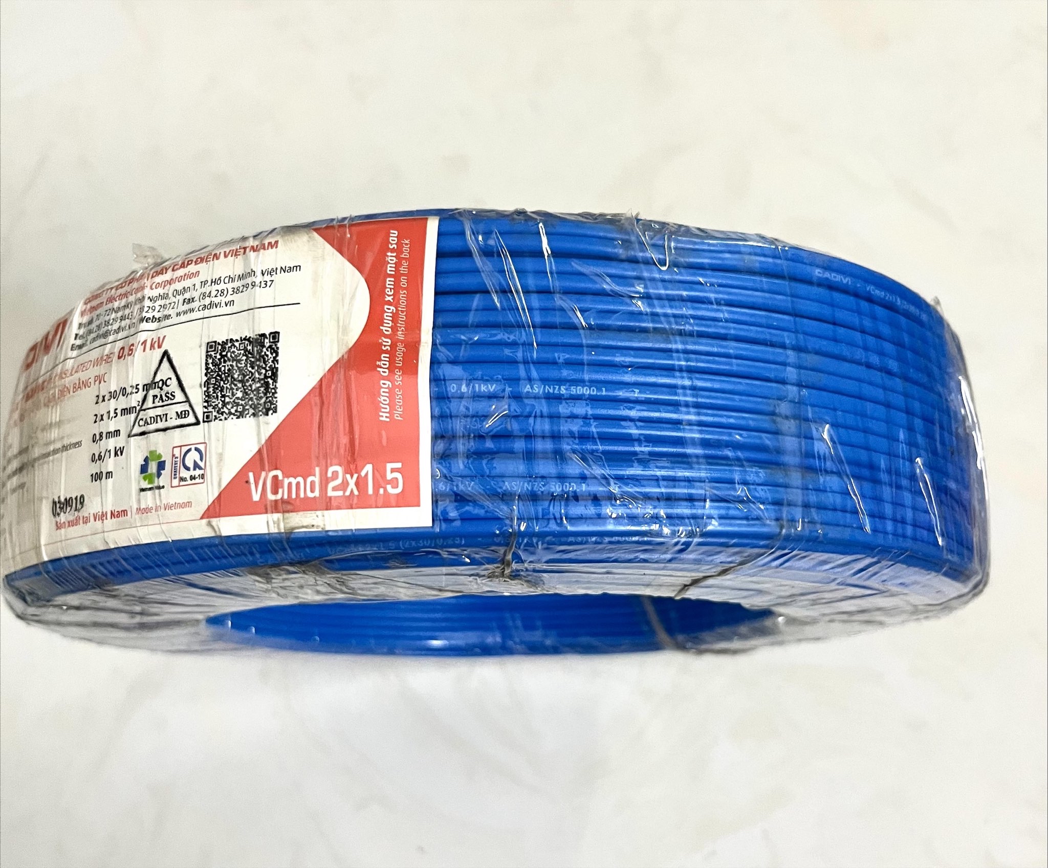 Dây cáp điện đôi CV 2x1.5 CADIVI. Cuộn 100 m