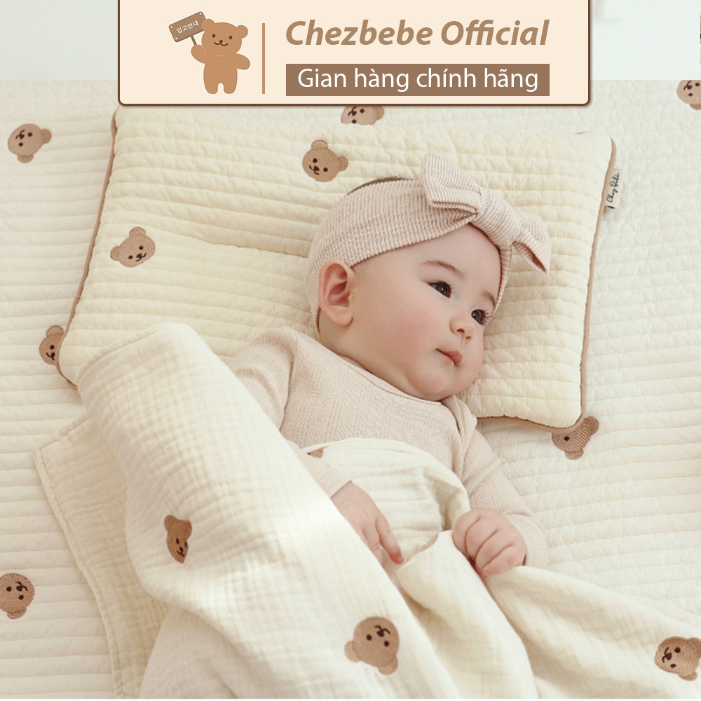 Gối mỏng Chezbebe thêu gấu Shegomi (chính hãng _Hàn Quốc)