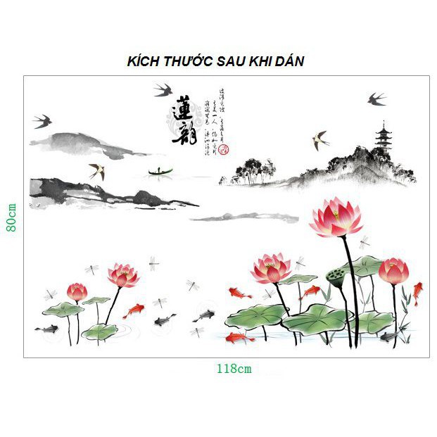 [HCM]DECAL DÁN TƯỜNG SEN HỒNG PHONG THỦY