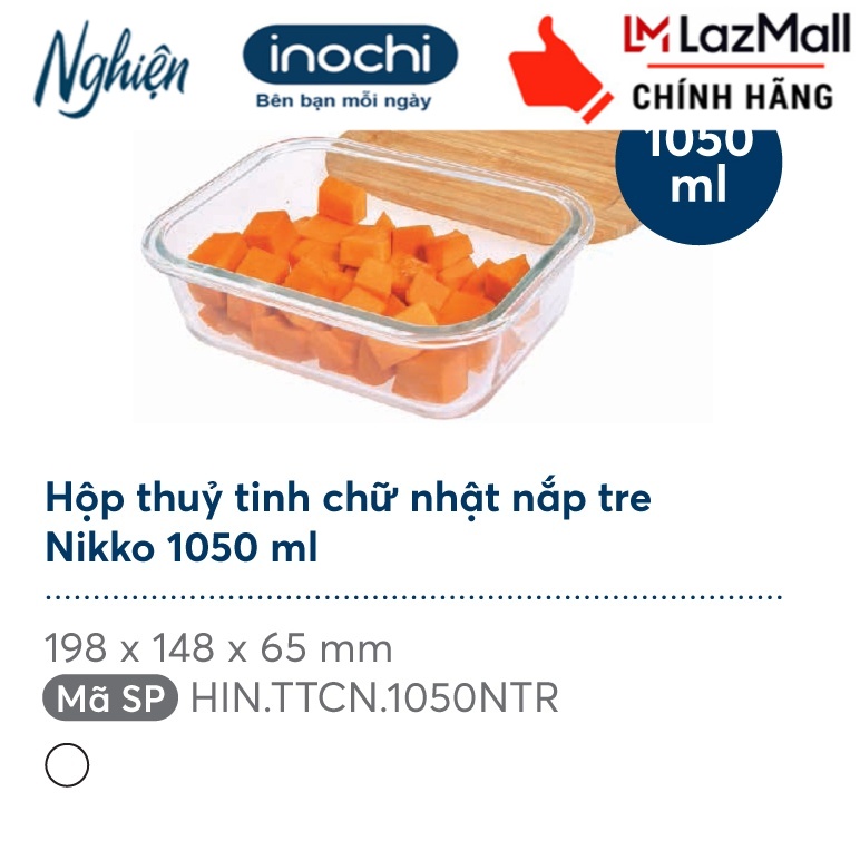 Hộp thuỷ tinh chữ nhật nắp tre Nikko ml – Hàng chính hãng INOCHI – Tiêu chuẩn nhật bản
