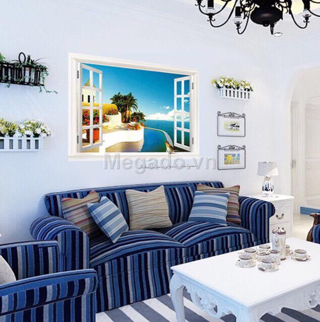 decal dán tường khung cửa sổ tím