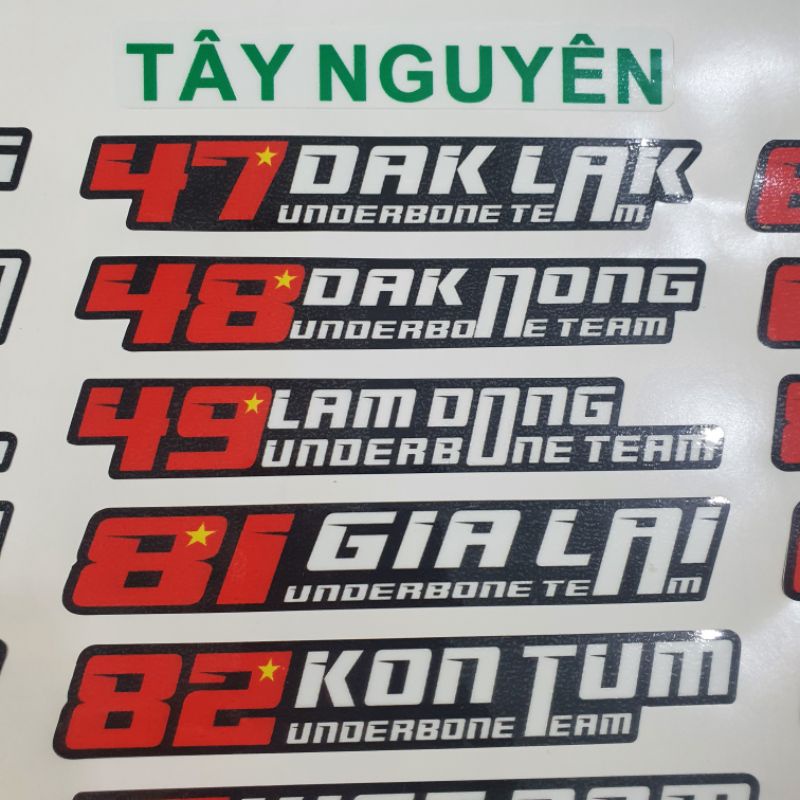 1 tem Underbone Team 64 tỉnh thành (nhắn tin cho shop)