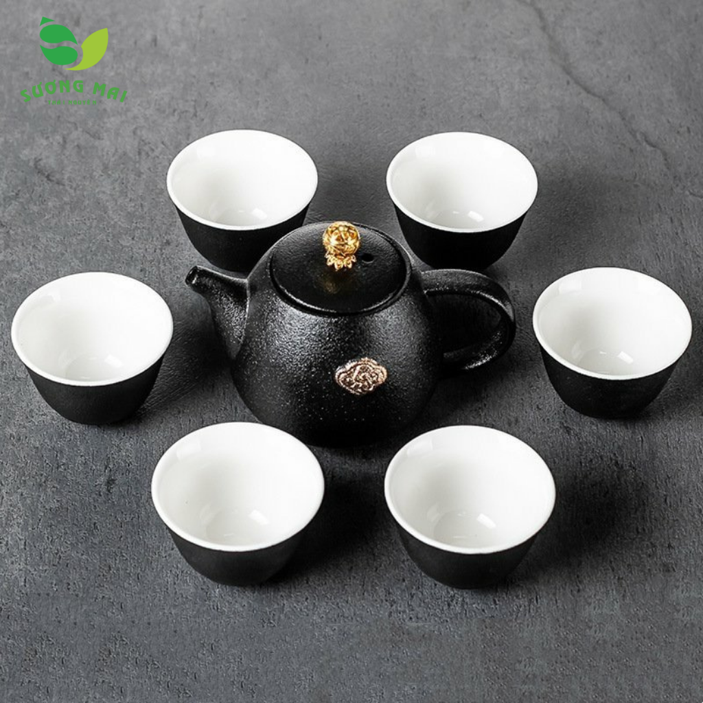 Bộ ấm chén pha trà nhật bản tịnh không sương mai chất liệu gốm sứ, theo phong cách trà đạo đơn giản tinh tế sm00226