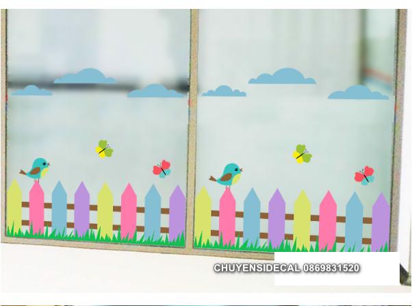 [HCM]Decal Dán Kính Cao Cấp - Hàng rào sắc màu ( 60x58cm )