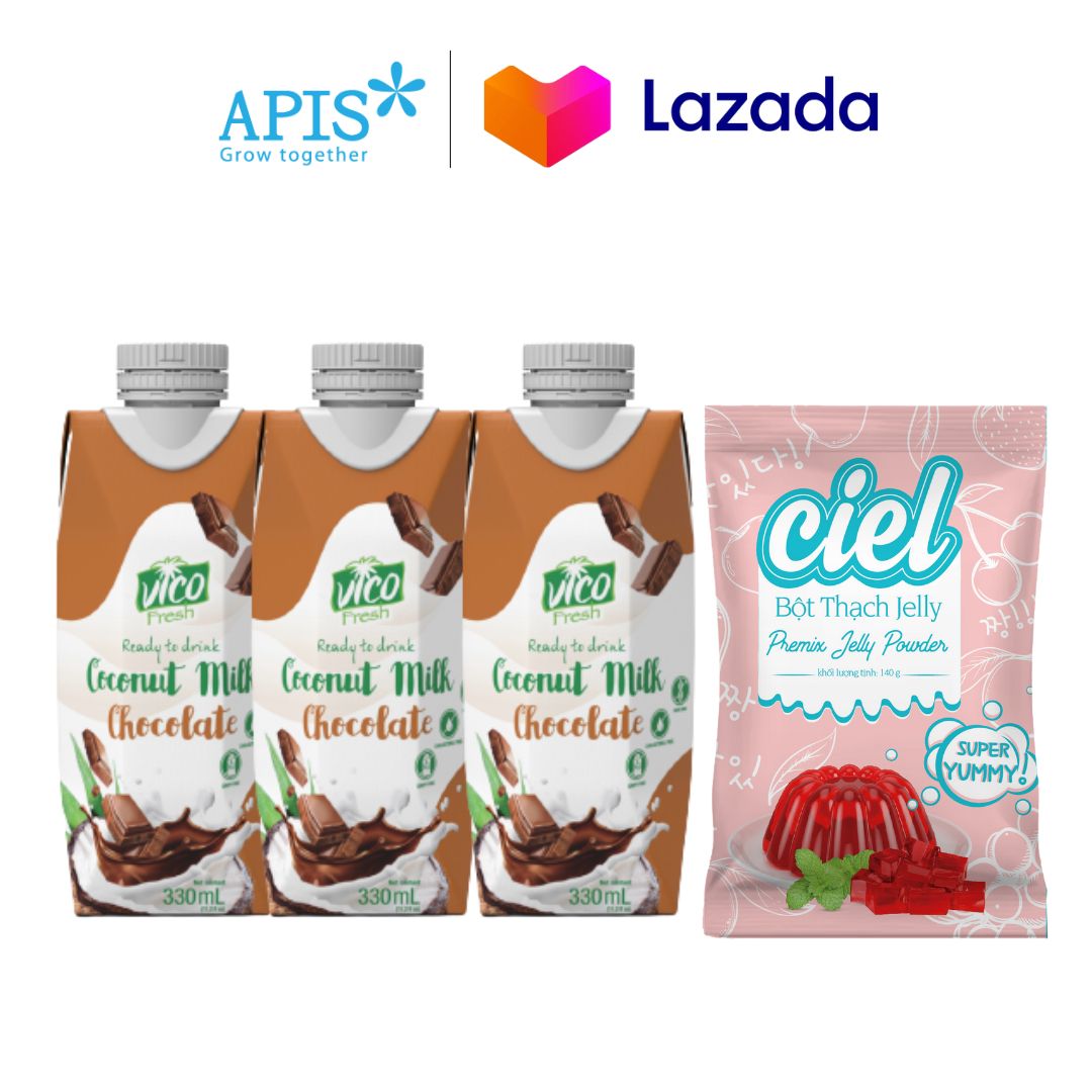 Combo Làm Thạch Jelly Socola (3 Sữa Dừa Socola, 1 Jelly 140g)