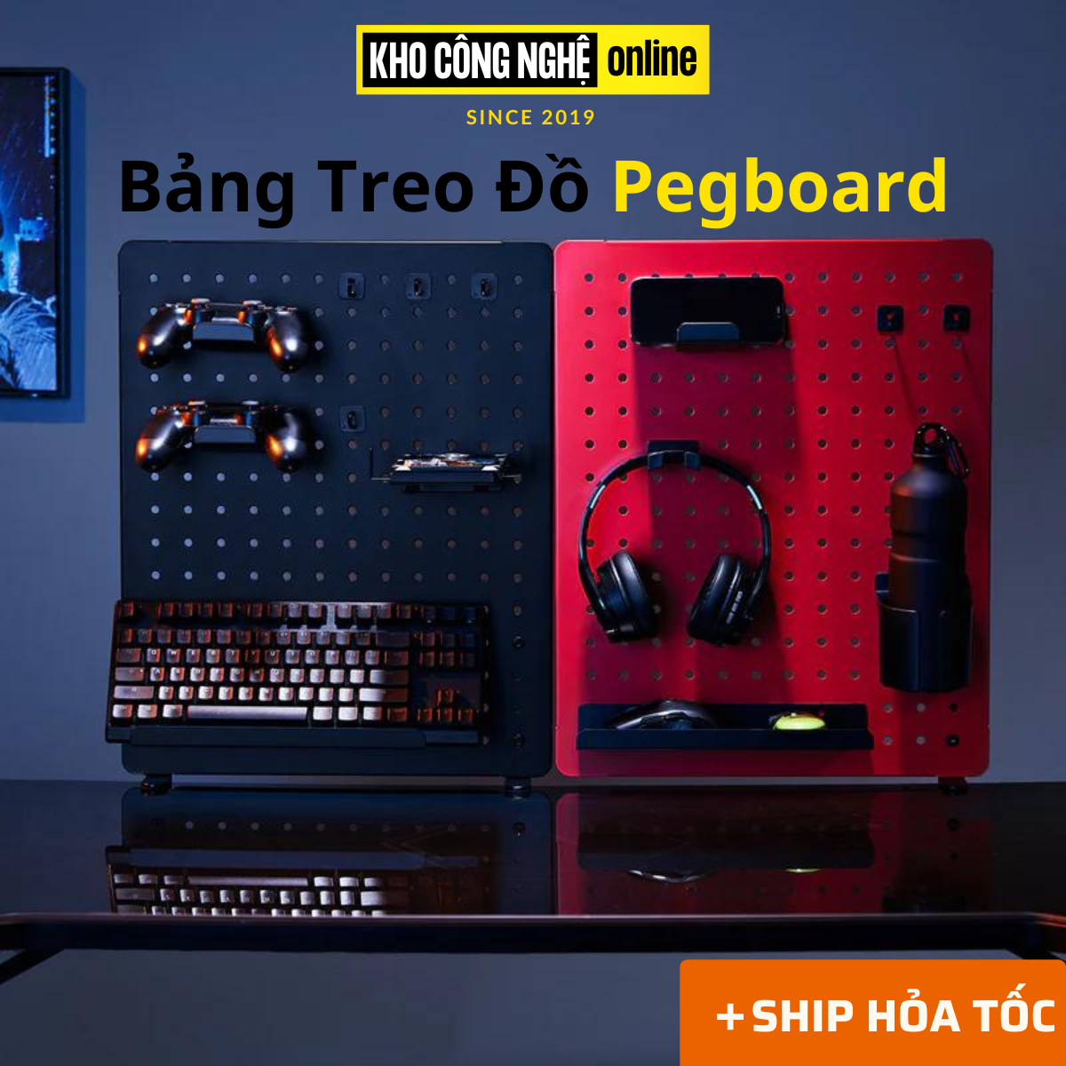 Bảng treo đồ Pegboard HyperWork PG-02 (Bảng kim loại, sơn tĩnh điện cao cấp, chân kẹp bàn, 14 phụ kiện đi kèm)