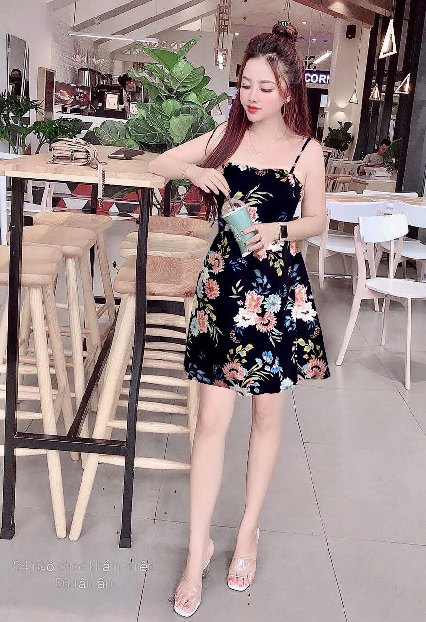 Đầm voan lụa hoa 2 dây 40-52-QH