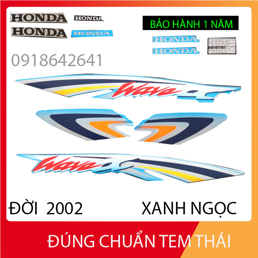 Bộ tem 3 lớp dán full xe hàng xịn cho wave anpha mẫu nhỏ đời 2002 - màu xanh ngọc