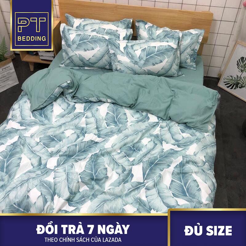 Bộ Chăn Ga Gối ( 01 Drap + 1 vỏ mền + 2 áo gối ) Xanh Rêu Lá Chuối