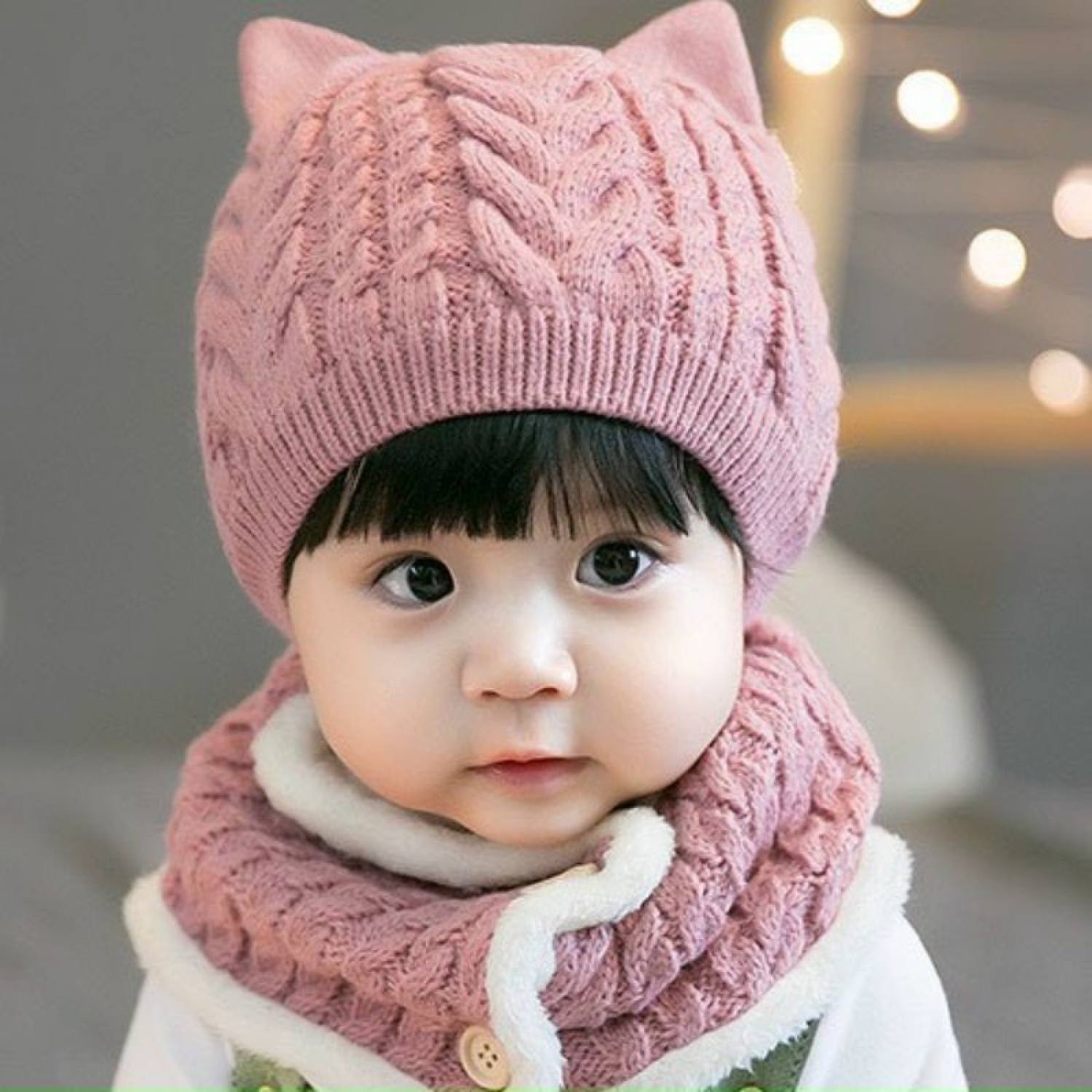 Mũ Len Kèm Khăn Quàng Cổ Cho Bé