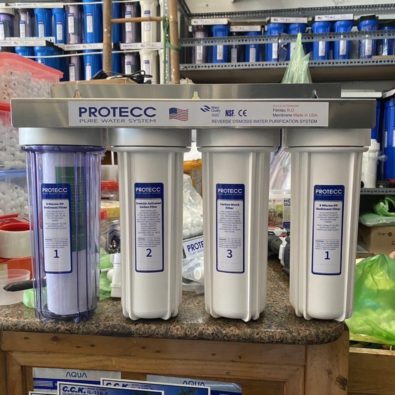Bộ lọc thô 4 cấp lọc 10 inch protecc pt422- xử lý nước giếng, phèn, vôi