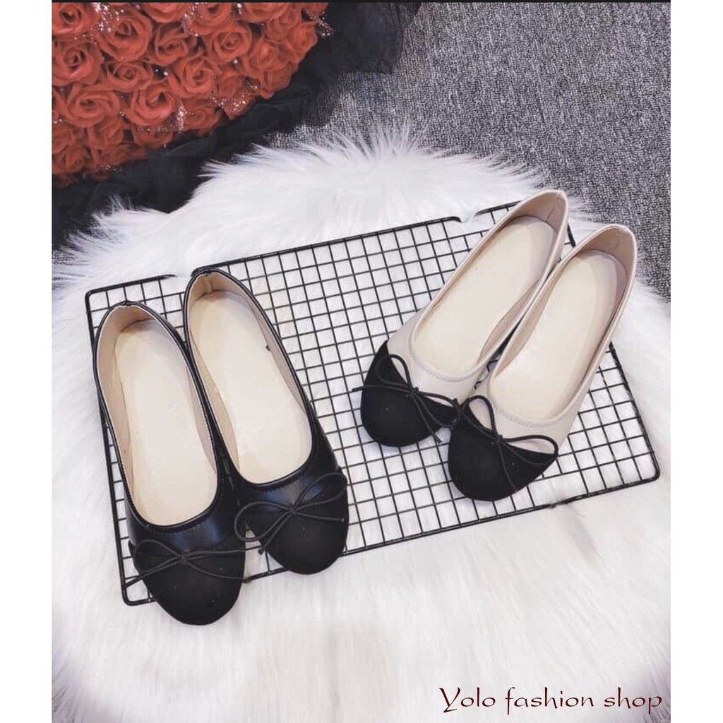 B2 Giày bệt búp bê nữ đế bằng da mềm phối màu cực xinh