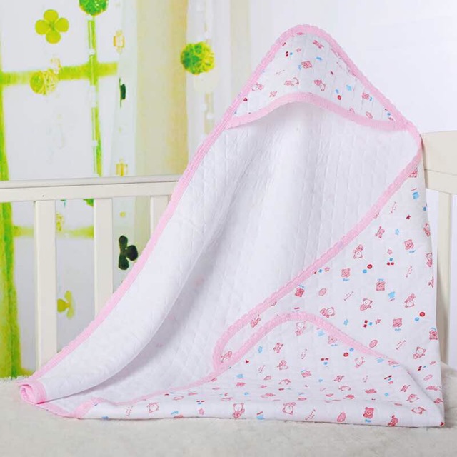 Chăn ủ trần bông 2 lớp cao cấp cho bé sơ sinh có mũ (Loại thường)