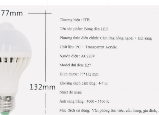 Bóng đèn led 9W cảm ứng hồng ngoại